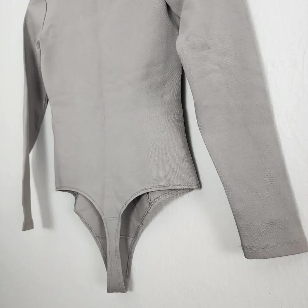 Abercrombie & Fitch Square Neck Long Sleeve Bodysuit NWT Taupe Gray Small